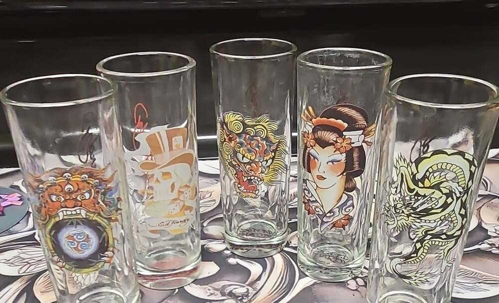 Don Ed Hardy Designs Tattoo Art Tall Shooter Glasses Set of 5
